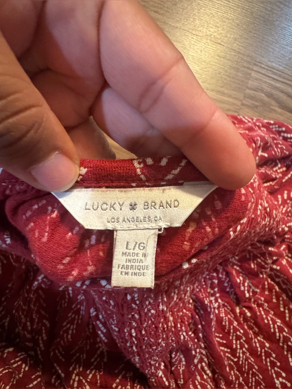 Lucky Brand Red Patterned Smocked Short-Sleeve Blouse - Picture 5 of 5
